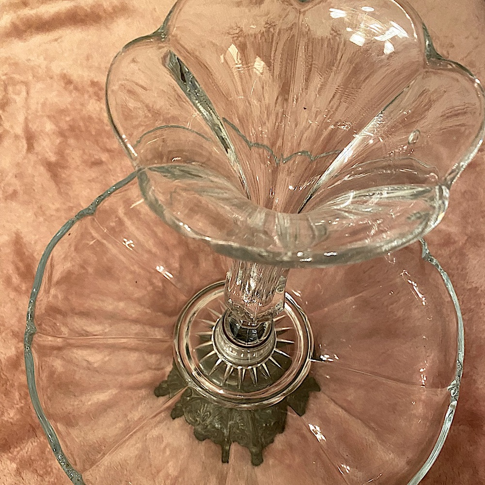 Vintage glass and nickel centerpiece